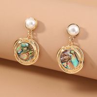 Fashion Simple Imitation Pearl Round Natural Abalone Shell Short Earrings main image 3