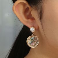 Fashion Simple Imitation Pearl Round Natural Abalone Shell Short Earrings main image 4