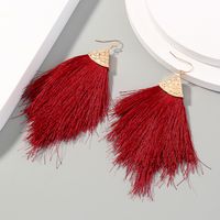 Boucles D&#39;oreilles Longues Pompons Style Bohème Vin Rouge Bouche De Poisson main image 5