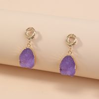 Simple Imitation Natural Stone Purple Water Drop Earrings main image 4