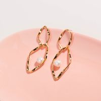 Fashion Simple Pearl Double Diamond Shape Alloy Pendant Earrings main image 4