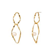Fashion Simple Pearl Double Diamond Shape Alloy Pendant Earrings main image 6