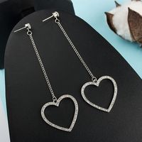 Fashion Full Diamond Heart-shaped Long Tassel Earrings Wholesale main image 4