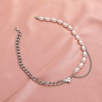 Korea Simple Pearl Stitching Heart Necklace main image 5
