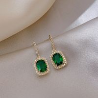 Fashion Simplicity Flashing Diamond Imitation Emerald Hypoallergenic Earrings main image 4