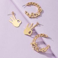 Fashion Letter Love Chain Ok Gesture Alloy Earrings Wholesale main image 1