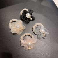 Korean Organza Flower Pearl Hair Ring main image 3