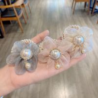 Korean Organza Flower Pearl Hair Ring main image 4
