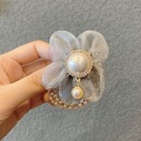 Korean Organza Flower Pearl Hair Ring main image 5