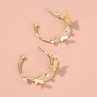 Fashion C-shaped Glossy Butterfly Diamond Earrings main image 5