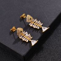 New Fish Bone Inlaid Diamond Long Earrings Wholesale main image 1