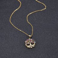 Fashion Colorful Tree Of Life Pendant Copper Inlaid Zirconium Necklace main image 3