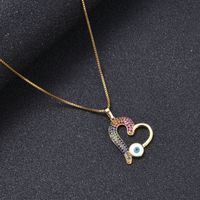 Fashion Hollow Heart  Devil's Eye Pendant Micro-inlaid Zircon Necklace main image 1