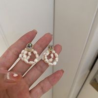 Korean Retro Simple Double-layer Pearl Circle Chain Earrings main image 1