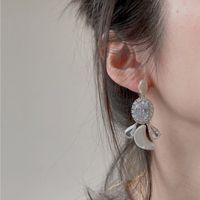 Boucles D&#39;oreilles Strass Ovales Lune Perle Blanche D&#39;eau Douce Naturelle Rétro main image 6