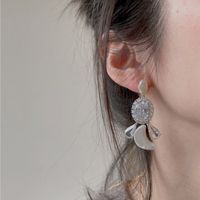 Retro Natural Freshwater White Pearl Moon Oval Rhinestones Earrings main image 6