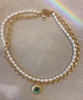 Retro Ocean Green Eye Amulet Freshwater Pearl Necklace main image 7