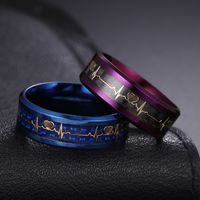 Fashion Blue-plated Carbon Fiber Couples Ecg Titanium Steel Ring main image 1