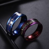 Fashion Blue-plated Carbon Fiber Couples Ecg Titanium Steel Ring main image 4