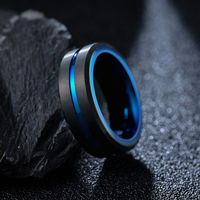 Simple Blue Black Sand Surface Tungsten Steel Ring main image 1