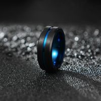 Simple Blue Black Sand Surface Tungsten Steel Ring main image 4