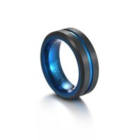 Simple Blue Black Sand Surface Tungsten Steel Ring main image 6
