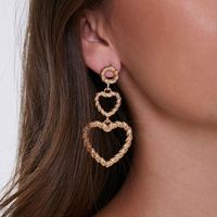 Retro Hollow Geometric Long Thread Heart-shaped Tassel Earrings sku image 1