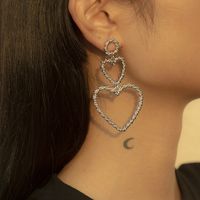 Retro Hollow Geometric Long Thread Heart-shaped Tassel Earrings sku image 2