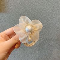 Korean Organza Flower Pearl Hair Ring sku image 4