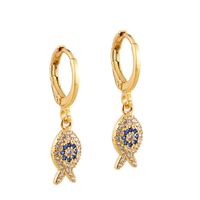 Fashion Copper Micro-inlaid Color Zirconium Fish Pendent Earrings sku image 1