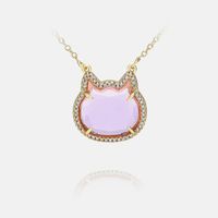 New Fashion Colored Glass Cat Pendent Necklace main image 3