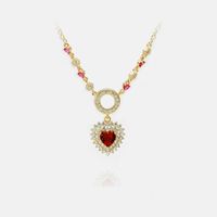 Wholesale Fashion Copper Gold-plated Zircon Red Heart Necklace sku image 1