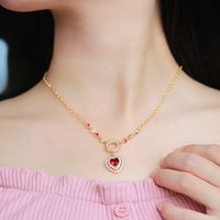 Wholesale Fashion Copper Gold-plated Zircon Red Heart Necklace main image 3
