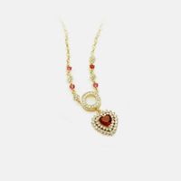 Wholesale Fashion Copper Gold-plated Zircon Red Heart Necklace main image 4