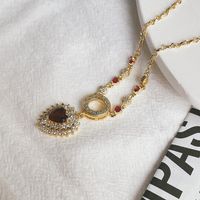 Wholesale Fashion Copper Gold-plated Zircon Red Heart Necklace main image 5