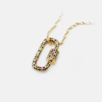 Fashion Gold Lock Copper Inlaid Color Zircon Pendent Necklace main image 3
