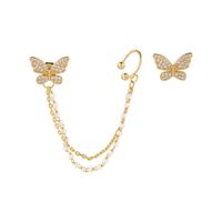 Simple Asymmetrical Pearl Tassel Butterfly Earrings main image 6