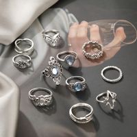 Fashion Carved Diamond Starry Sky Gemstone Leaf 11 Piece Set Ring main image 4