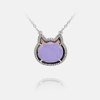 New Fashion Colored Glass Cat Pendent Necklace sku image 5