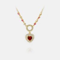 Wholesale Fashion Copper Gold-plated Zircon Red Heart Necklace sku image 3