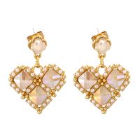 Korean Inlaid Pearl Geometric Heart Earrings main image 1