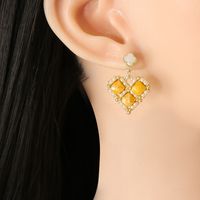 Korean Inlaid Pearl Geometric Heart Earrings main image 6