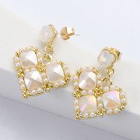 Korean Inlaid Pearl Geometric Heart Earrings main image 5