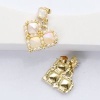 Korean Inlaid Pearl Geometric Heart Earrings main image 3
