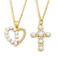 Simple Cross Half Heart Pearl Necklace main image 2