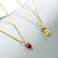 Fashion Strawberry Pineapple Pendant Copper Micro-inlaid Zircon Necklace Set main image 4