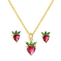 Mode Erdbeere Ananas Anhänger Kupfer Mikro-intarsien Zirkon Halskette Set main image 6