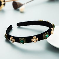 Retro Cross Gemstone Inlaid Velvet Headband Hair Accessories Fine-sided Baroque Headband main image 4