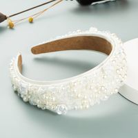 Baroque Hand-sewn Pearl Crystal Wide-brimmed Fabric Headband Women main image 3