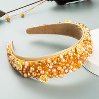 Baroque Hand-sewn Pearl Crystal Wide-brimmed Fabric Headband Women main image 4